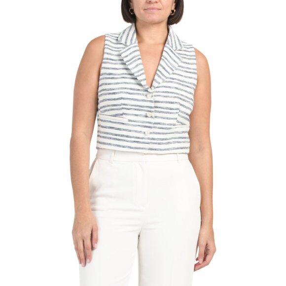 RACHEL ZOE NAVY/WHITE 2pc Tweed Button Front Vest And Pants Set